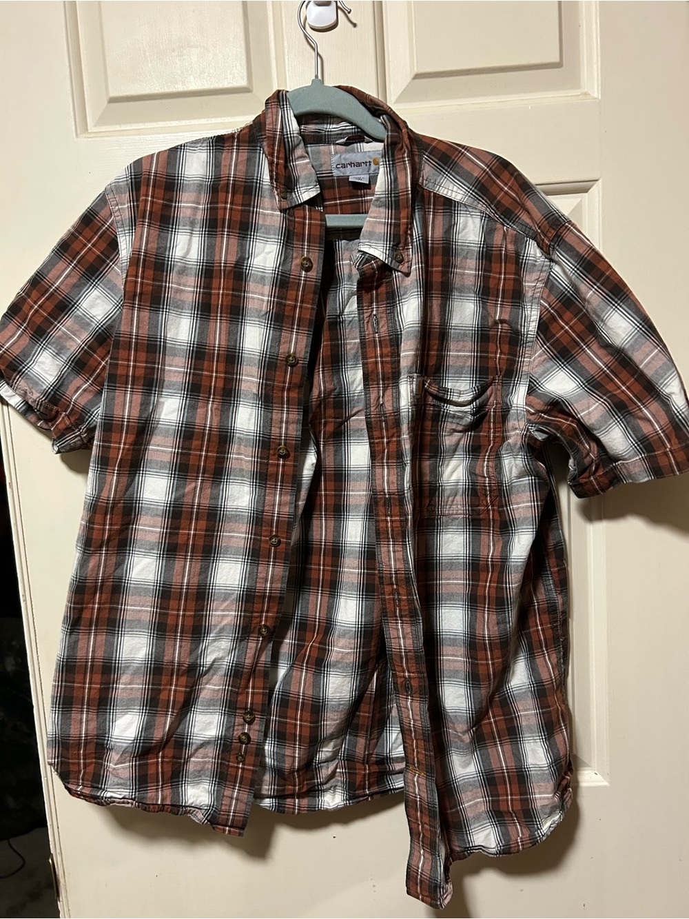 Carhartt Men’s Short-Sleeve Plaid Button-Down Shirt - Brown & White